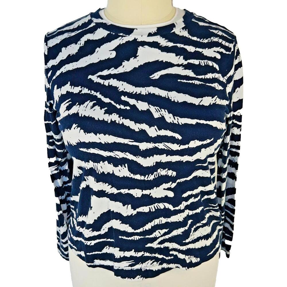 LOFT Shirt Women XXL Navy Abstract Print Cotton Knit